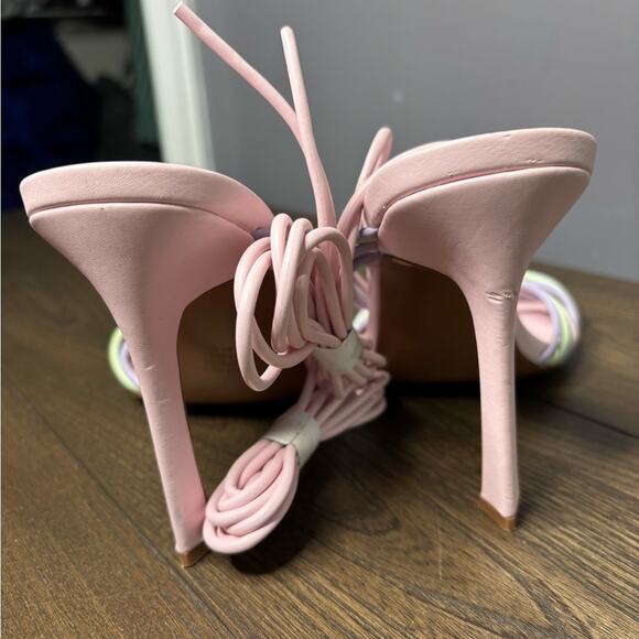 ASOS Pink Purple Strappy Square Toe Heels 8” High Heel - Picture 4 of 6